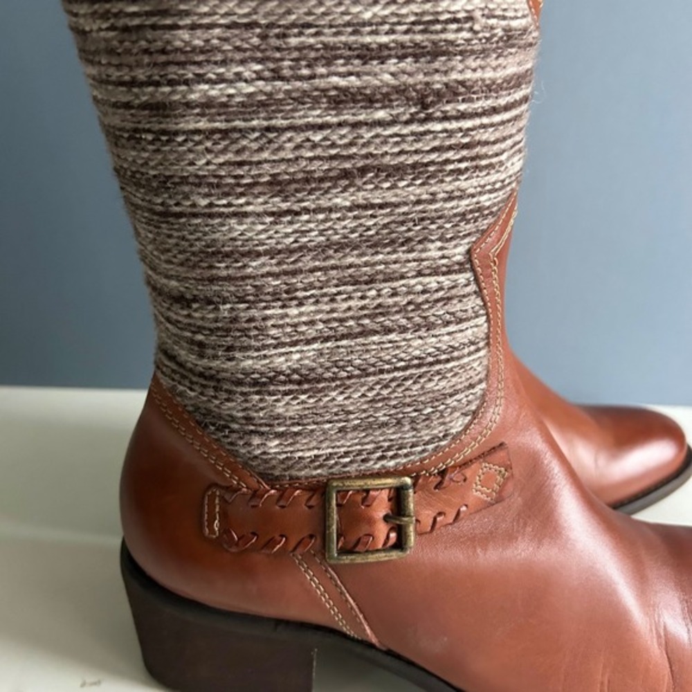 Anthropologie Fortress of Inca Boots Size 8 Western Leather Woven Patchwork Peru - Picture 7 of 12